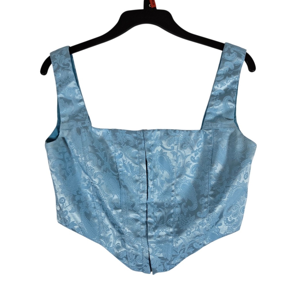 Princess Polly Day Dreaming Corset Womens 4 Blue Jacquard Cropped Sleeveless